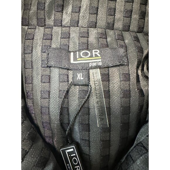 Lior Paris Black Sheer Textured Striped Zip-Front Collared Blouse Womens Size XL - Picture 6 of 9